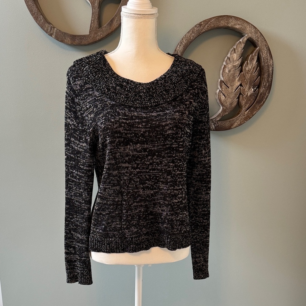 Dana Buchman Charcoal and Black Cowl Neck Knit Sweater size L